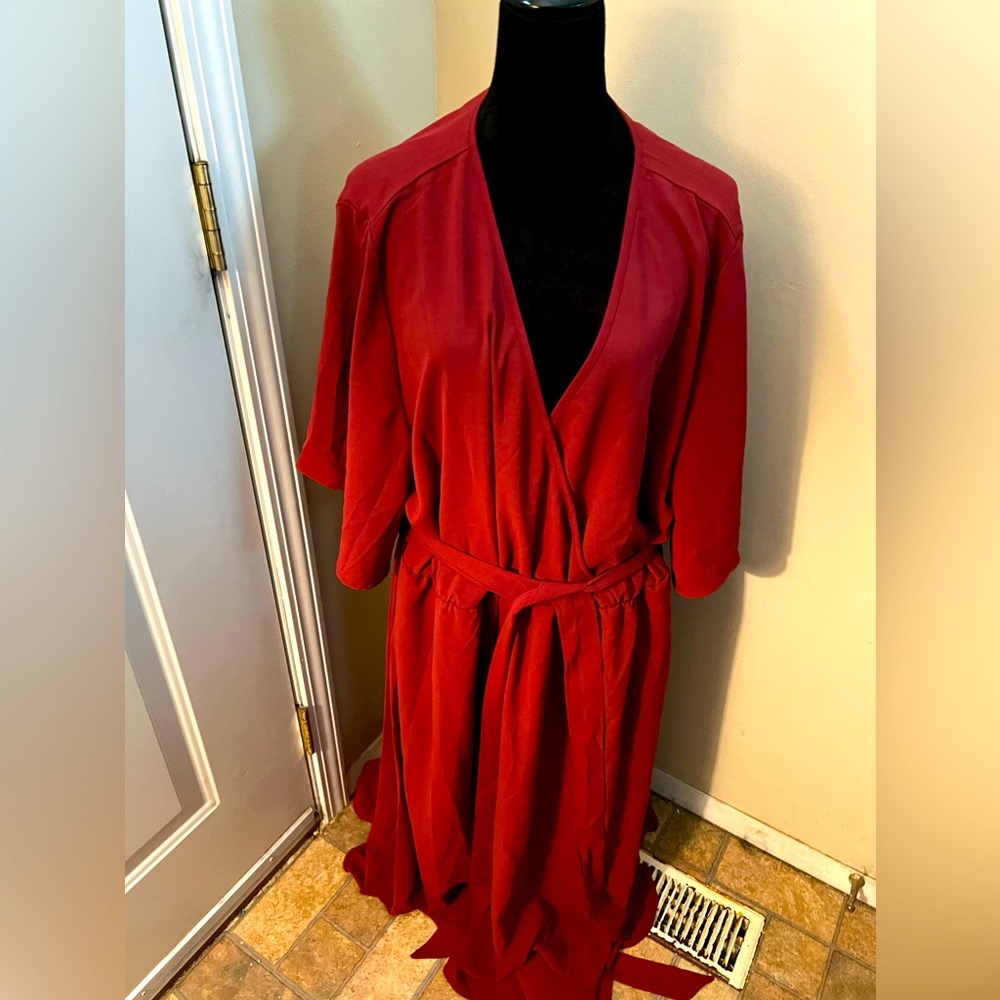 Bloomchic Mock Belted Wrap Dress US 26 NW, Cranberry